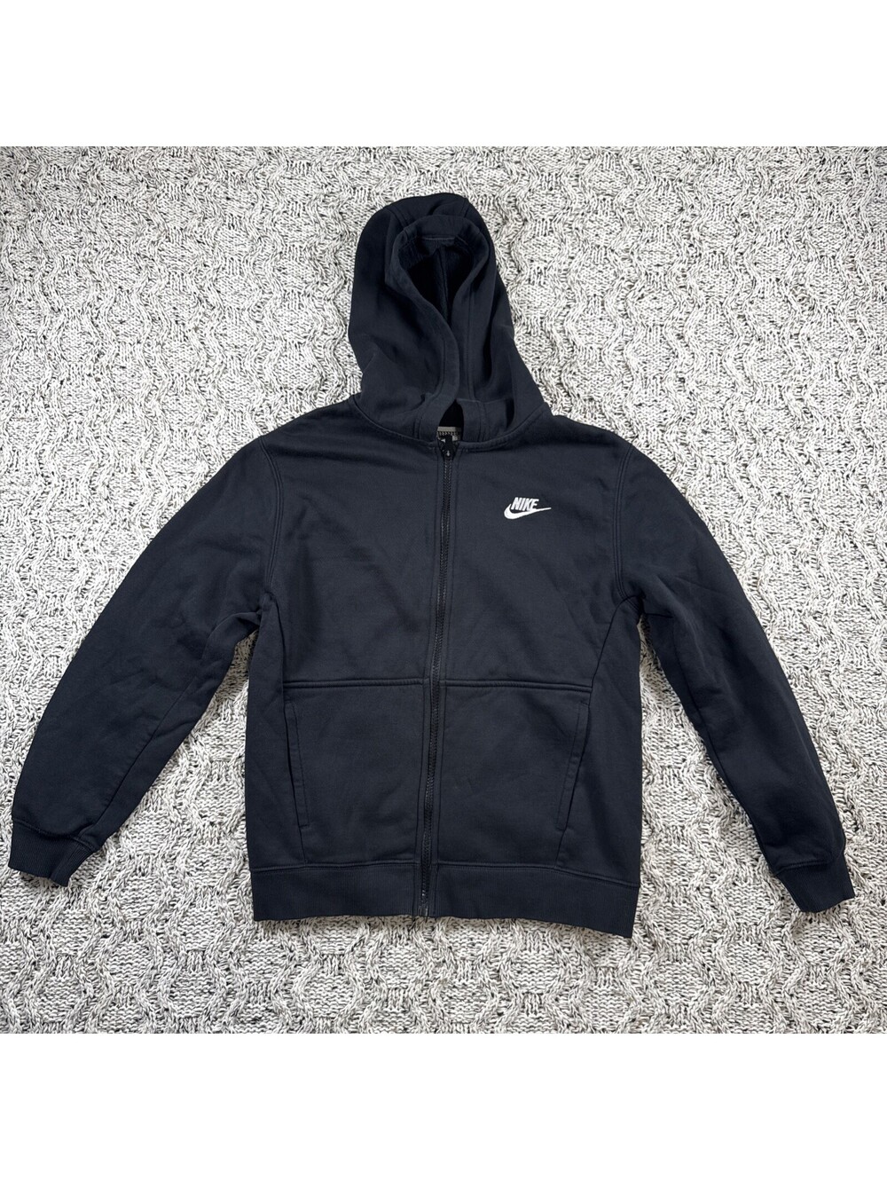 Nike Hooded Zip Up Thumb Holes Black Boys Size Large Cotton Polyester Blend